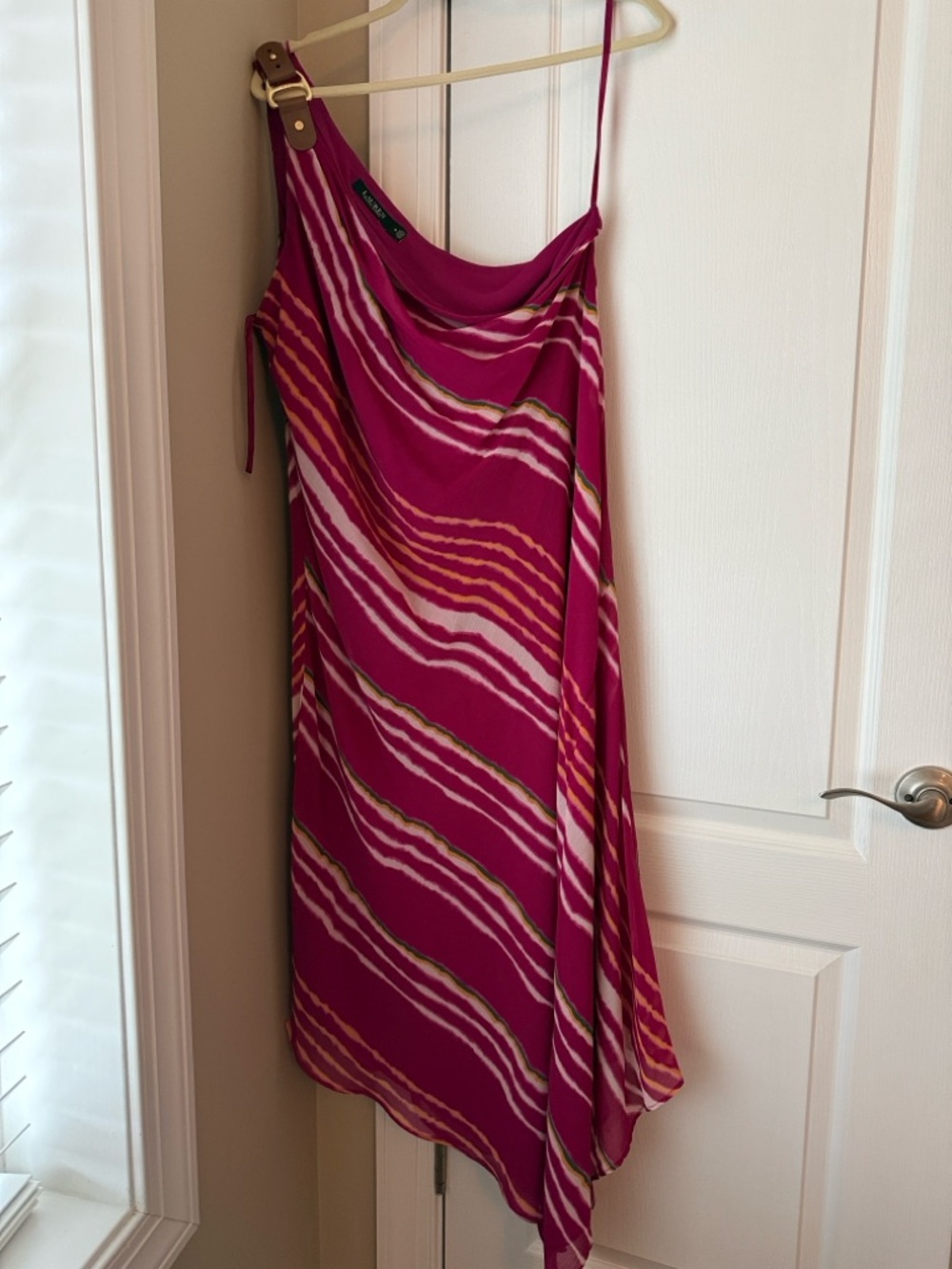 Lauren Ralph Lauren Fuchsia Multi-Stripe Asymmetrical Slip Dress